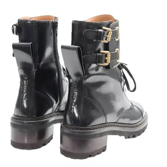 See by Chloe Women Size 37 Black Mallory Combat Ankle Boot Leather Biker $890 - Picture 7 of 13